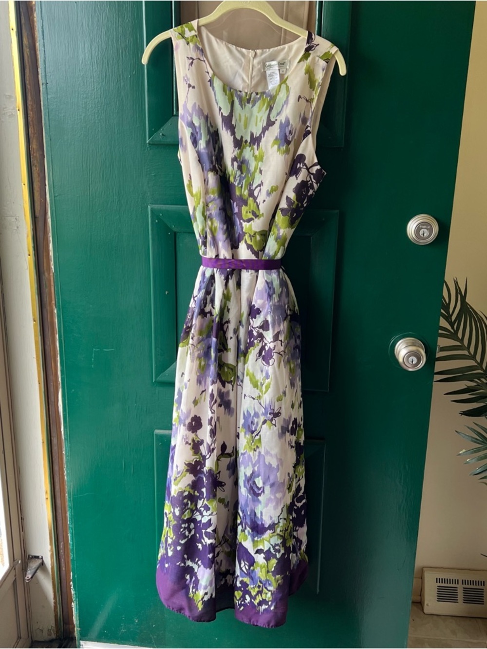 Coldwater Creek Sleeveless Floral Maxi Dress in Purple, Green and Cream